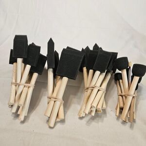 45 qty various sizes Black foam paint brushes with wooden handles. 23 qty are 1"